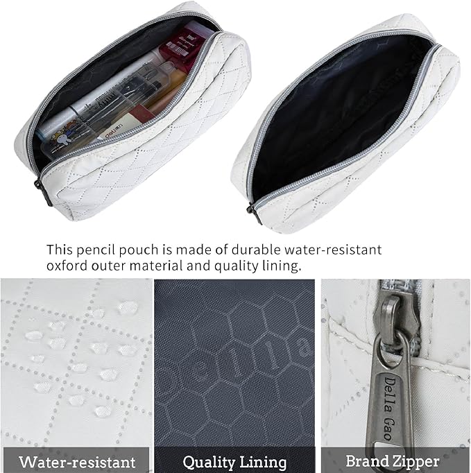 Della Gao Small Pencil Case Large Capacity Pencil Pouch Marker Pen Bag Coin Pouch Office Stationery Organizer (Beige-RH)