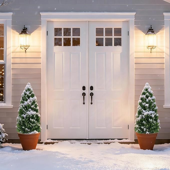 Artificial Topiary Cedar Trees, 2 Pack 3FT Artificial Cedar Pine Tree Potted UV Rated Plant Fake Plants Tall Artificial Plants Shrubs for Indoors Outdoors