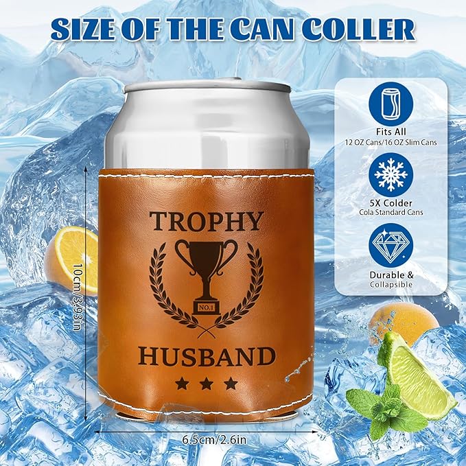 Funny Gifts for Husband Men,Christmas Gifts for Dad from Daughter,White Elephant Gifts for Adults,Mens Birthday Gag Cool Retirement Gifts for Him,Leather Can Cooler Sleeve Holder for Soda