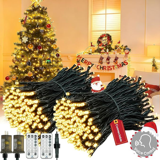 2025 New Voice Control Connectable 2PK 164FT 400LED Christmas String Lights Indoor Outdoor with Remote | Smart Twinkle String Lights 12 Modes & Timer for Xmas Tree Decor (Warm White)