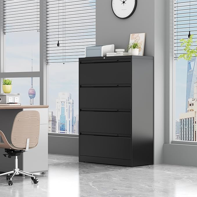 4 Drawer Lateral File Cabinets with Lock,Metal Filing Cabinet for Home Office,Wide Office Storage Cabinet with Hanging Bars for A4 Legal/Letter Size(Easy Assembly)