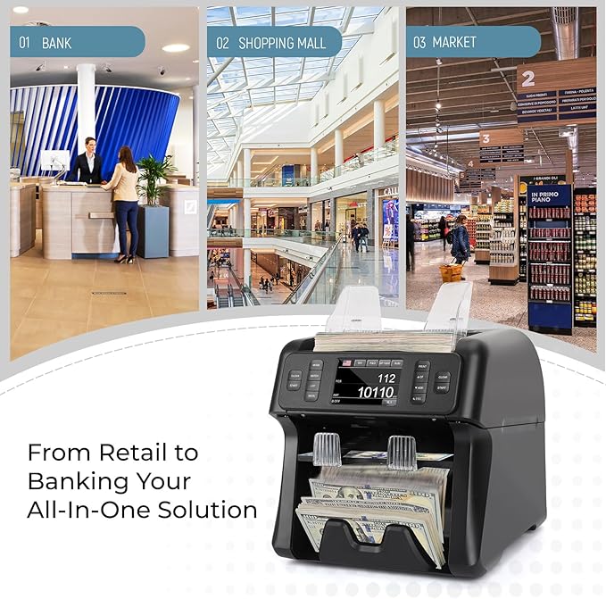 NUCOUN VS-35 Mixed Denomination Money Counter Machine,with Reject Pocket,Support USD/EUR/MXN/CAD Count,Bill Sorter,Counterfeit Detection CIS/UV/MG/IR,4'' Touch Screen,Sort&Print Enabled Cash Counter