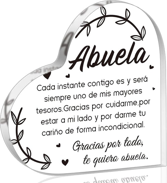 Yopyame Spanish Grandma Acrylic Gifts - Regalos para Abuela Heart Acrylic Plaque Ideas Keepsake Paperweights for Grandma in Spanish Father's Day Christmas Gifts for Grandma from Granddaughter Grandson