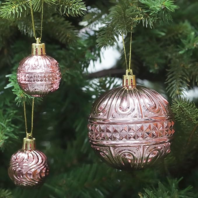 Senjie 36pcs Rose Gold Christmas Ornaments Set: Eclectic Classic, Shatterproof Plastic Balls with Hanging Loops for Christmas, Halloween, Anniversary, Wedding