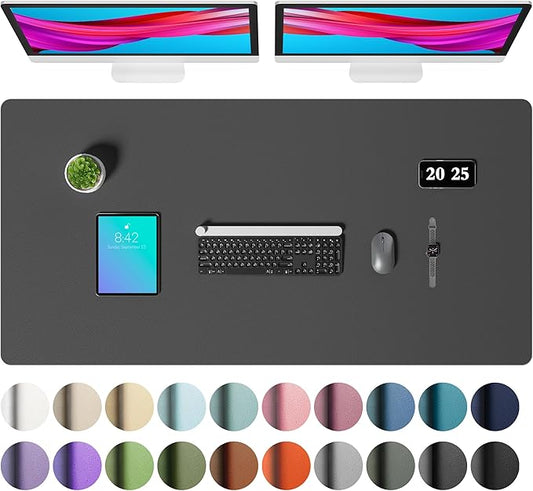 Aothia Faux Leather Desk Mat – Large Mouse Pad, Non-Slip PU Leather Blotter, Waterproof Writing Surface for Office and Home (Grey, 47.2" x 23.6")