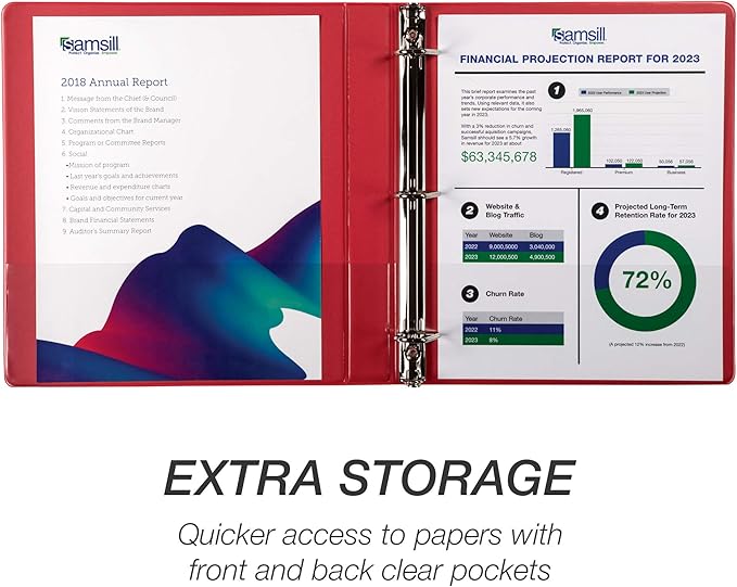 Samsill Durable 1 inch 3 Ring Binder, Made in USA, D Ring Binder, FSC 100% Recycled Chipboard, Red, 12 Pack