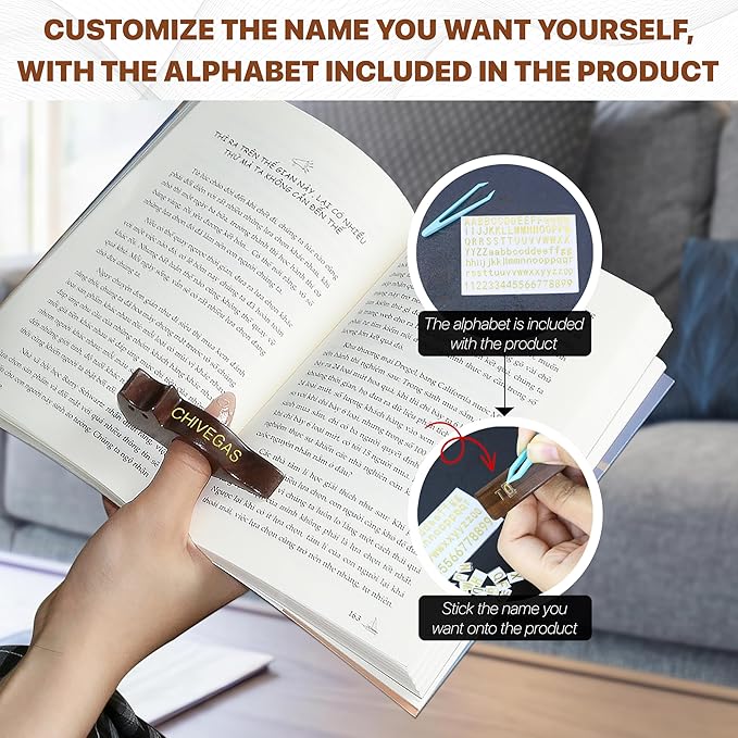 Personalized Cat Page Holder With 3D Metal Letters - Smooth Finish Walnut Wood Thumb Holder for Reading - Customizable Reader Gifts & Accessories - Ideal for Book Lovers (Small)