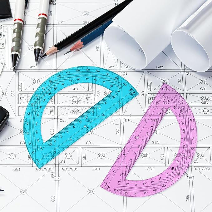 Zonon 12 Pack 6 Inch Plastic Protractor Back to School Protractors 180 Degrees Pink Blue Clear Protractors for Classroom Math Teacher Student Office Supplies