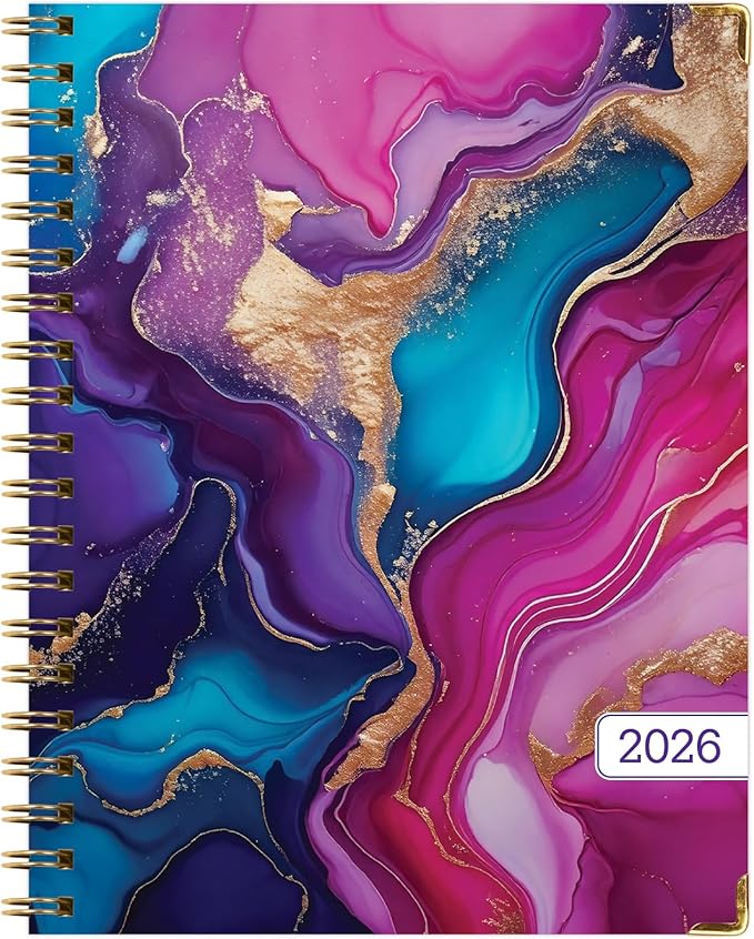 HARDCOVER 2026 Planner, 8.5"x11": 14 Months (November 2025 - December 2026), Daily Weekly Monthly Planner, Yearly Agenda, Bookmark, Pocket Folder and Sticky Note Set (Pink Purple Marble)