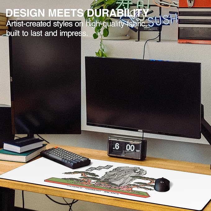 MPCO. OZGMX Large Gaming Desk Pad - 36" x 17" Duraglyde Fabric Bonsai Desk Mats - Non-Slip, Washable, Smooth Glide for Precision Gaming & Work