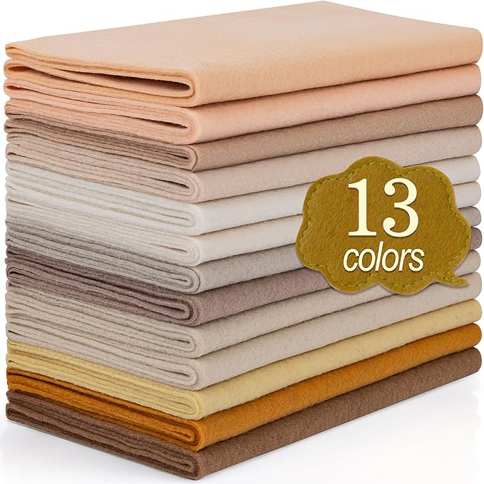 XSEINO 13 Rolls 8"x35" 1.4mm Thick Soft Felt Fabric Sheet 13 Assorted Light Brown Series Colors Felt Pack for DIY Craft Sewing Squares Nonwoven Patchwork