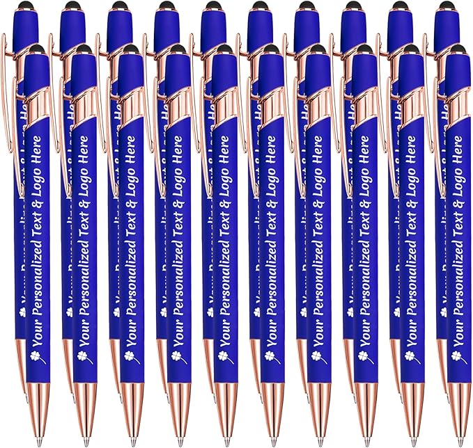 STREADVE Personalized Custom Pens 20 Engraved Writing Pen with Name Logo, Customized Promotional Items Stylus Pen Gifts for Men Women Realtor Nurse Wedding Business, Blue