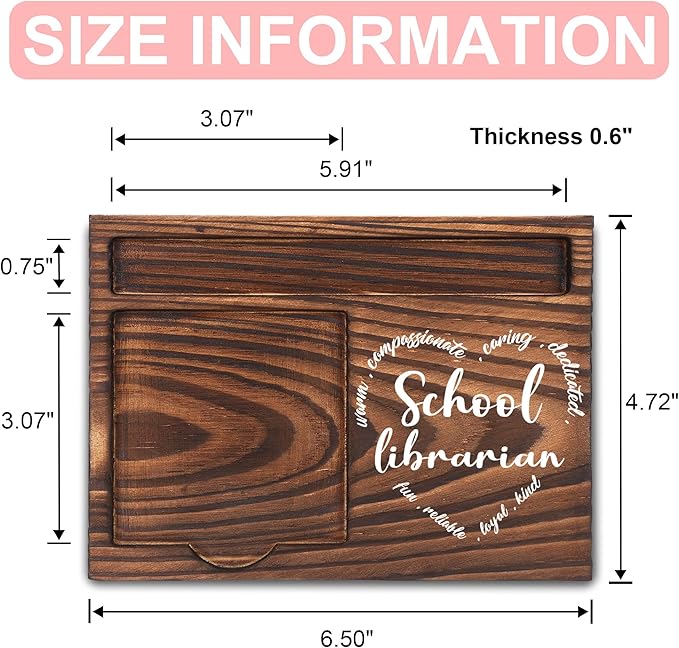 School Librarian Gifts, School Librarian Appreciation Gifts, Thank You Librarian Gifts, Sticky Note Holder, Post-it Note Dispenser for Desk, Wooden Post-it Note & Pen Holder 6.5" x 4.7" - FTA111