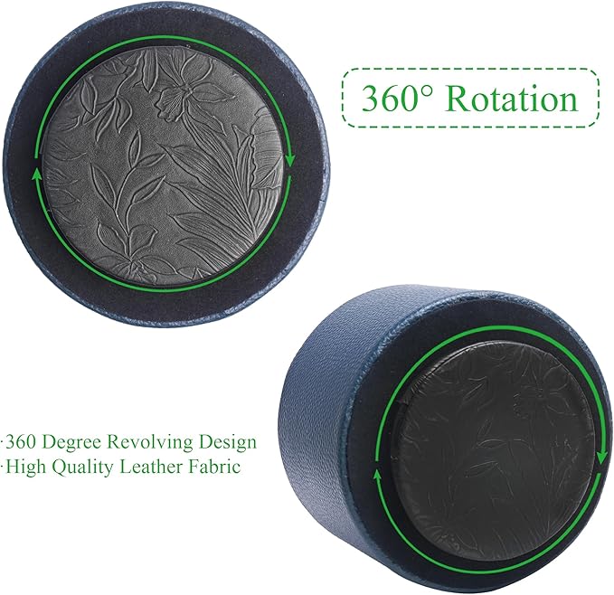 Hennaja Round Leather Art Supply Organizer,Remote Control Holder,360 Degree Spinning,Multi-Functional Pencil Holder,4 Compartments Desktop Stationary Organizer(1-Lichee Blue)