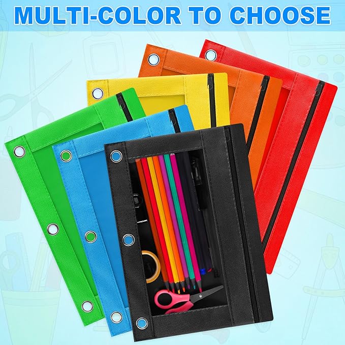 Gloween Pencil Pouch for 3 Ring Binder, 72 Pack Zipper Pencil Pouches/Case in Assorted Color, Durable Binder Pencil Pouch/Bag for Office School Supplies (6 Colors)