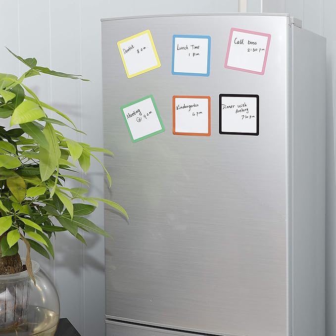 Dry Erase Magnets Set - 24 Pack - 4x4 in Whiteboard Magnetic Notes Planning Pads Labels - Small White Board Magnet Strips Name Tags for Home, Office and Classroom