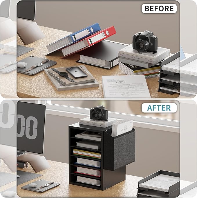 Literature Organization Paper Storage Slot, Office Desk File Organizer, Desktop Wood Mailbox For Teacher Classroom, 6 Tier Adjustable Countertop Mail Sorter, Mailboxes With Name Slots, Black