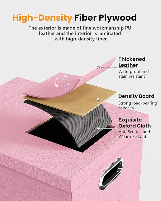 2 Pack Pink Leather File Storage Organizer with Lid - Portable Filing Box for Letter/Legal File Folder Storage