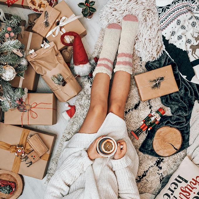 COOPLUS Fuzzy Socks for Women Warm Fluffy Cozy Winter Soft Home Slipper Socks (5 Pairs)