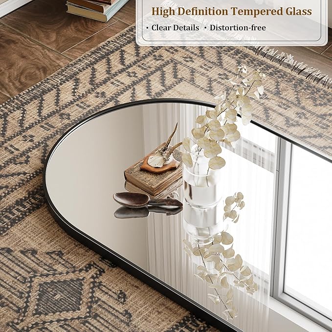 Oversized Full Body Mirror 35x78 inch Arched Full Length Mirror with Stand Aluminum Wall Mounted Hanging or Leaning Standing Mirrors,Black