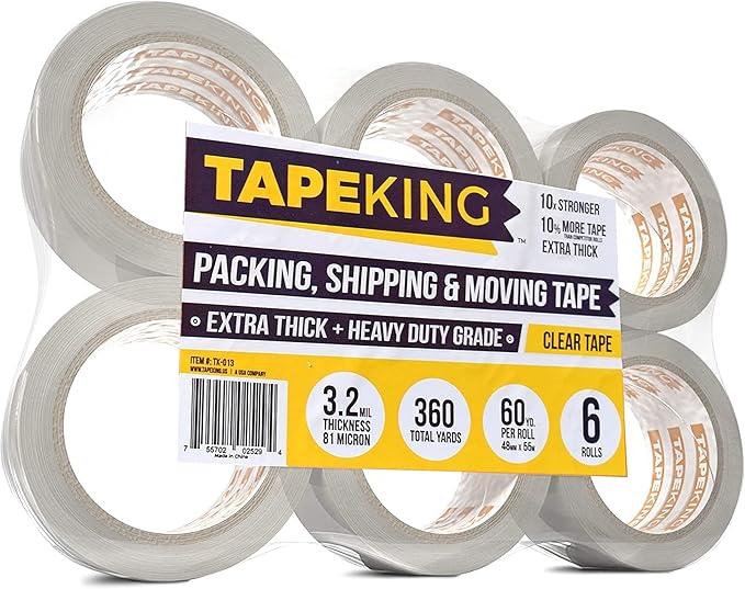 Tape King Heavy Duty Clear Packing Tape, 60 Yards/Roll, 6 Rolls - for Packing, Shipping and Moving
