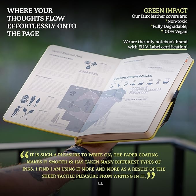 Dingbats* Earth Dotted Writing Journal Notebook A5 - Vegan Leather Hardcover - Ideal for Work, Travel - Pocket, Elastic Closure & Bookmark