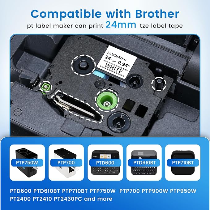 Label KINGDOM TZe-251 24mm 0.94” TZ Tape Compatible with Brother P Touch 1” Laminated White Label Maker Tape for PT D610BT D600 700 P710BT PTP750W, 4-Pack Tze251