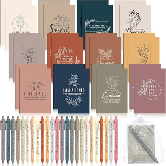 48 Set/96 Pcs Positive Affirmation Gift Set Gratitude Notebooks with Pens Small Bags Motivational Encouragement Notepads Daily Affirmations Journal for Women Stress Relief Self Care (Simple)