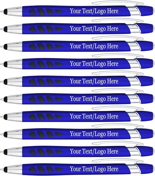 Personalized with Your Custom Logo or Text Pens-300 Pack Bulk-for Businesses, Parties, and Events, 2 in 1 Capacitive Stylus & Ballpoint Pen Compatible with Most Touchscreen Devices, Blue