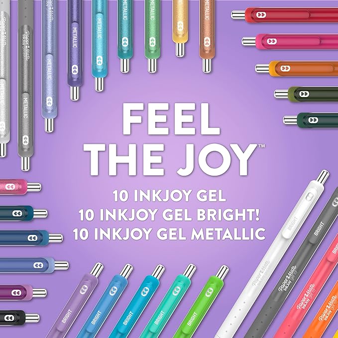 Paper Mate InkJoy Gel Pens Ultimate Pack,Retractable,Featuring Classic, Bright!, and Metallic Inks, Assorted, 30 Count - Perfect for Writing, Doodling, Bullet Journaling, Glitter, Sparkle, Writing Fun