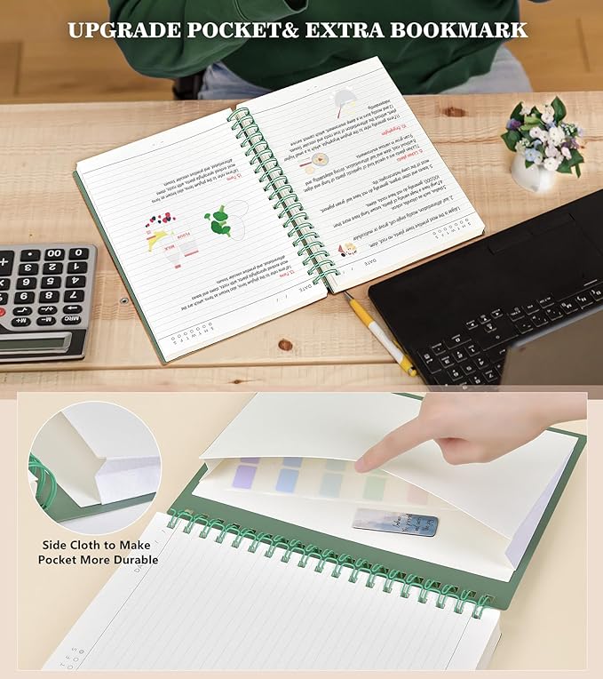 Spiral Notebook Journal,360 Pages College Ruled Notebook, Lined Thick Journals for Women Men,A5 Thick Spiral Journal for Writing,100GSM Paper, Spiral Notebooks for Work School 5.5"x8.5" Green