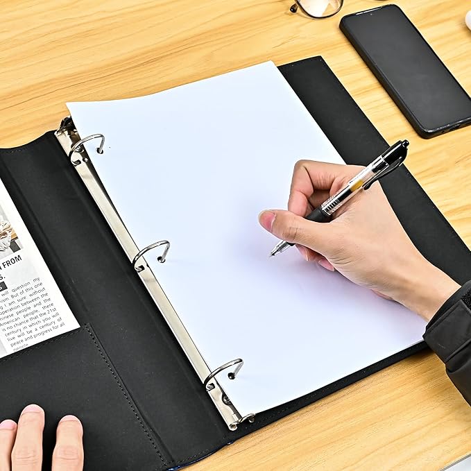 Vintage Hardback 3 Ring Binder 1 Inch, Professional Leather Binder 3 Ring, Three Ring Binders Fits 8.5" x 11", D Ring Binders for Photo Album, Home, School and Office Supplies- Black