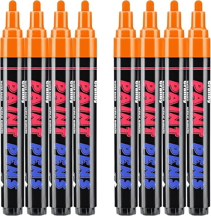 Orange Paint Pens Paint Markers - 8 Pack Permanent Quick Dry Waterproof Marker Pens for Rocks Wood Fabric Plastic Canvas Glass Mugs Metal Tire Stone
