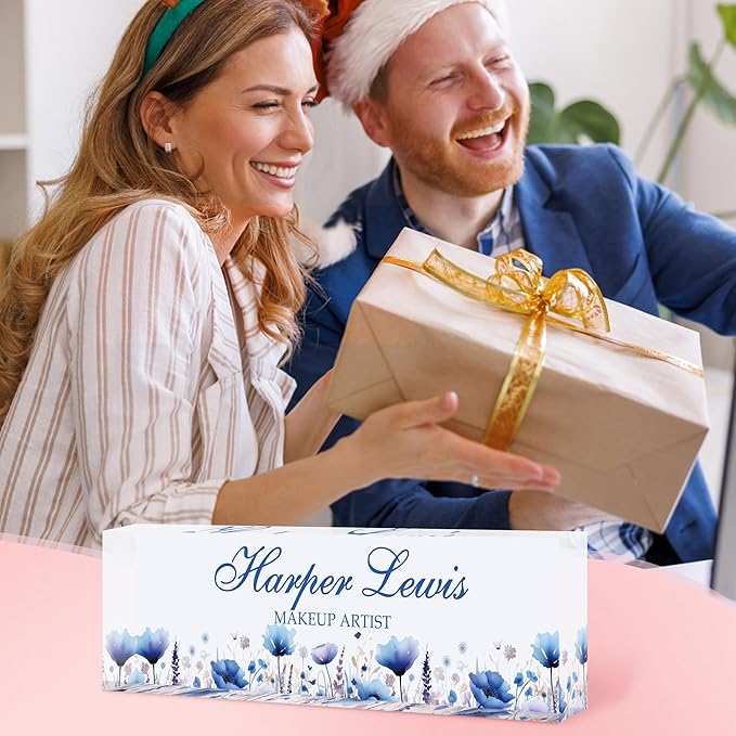 Custom Name Plate for Desk, Personalized Acrylic Office Name Sign with Name & Title, Elegant Desk Decor for Women Men, Employee Appreciation Gift (Blue-1)