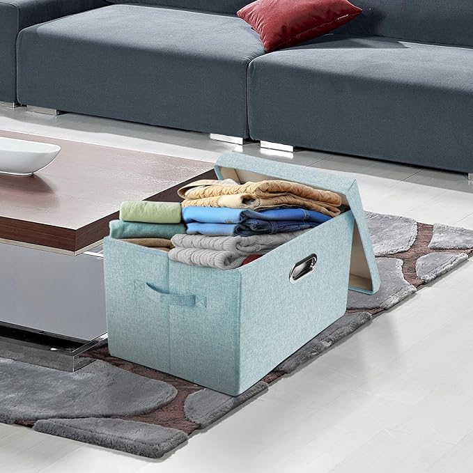 TYEERS Collapsible Storage Bins With Lids, Large Fabric Storage Boxes - 2 Pack - Aqua Spring