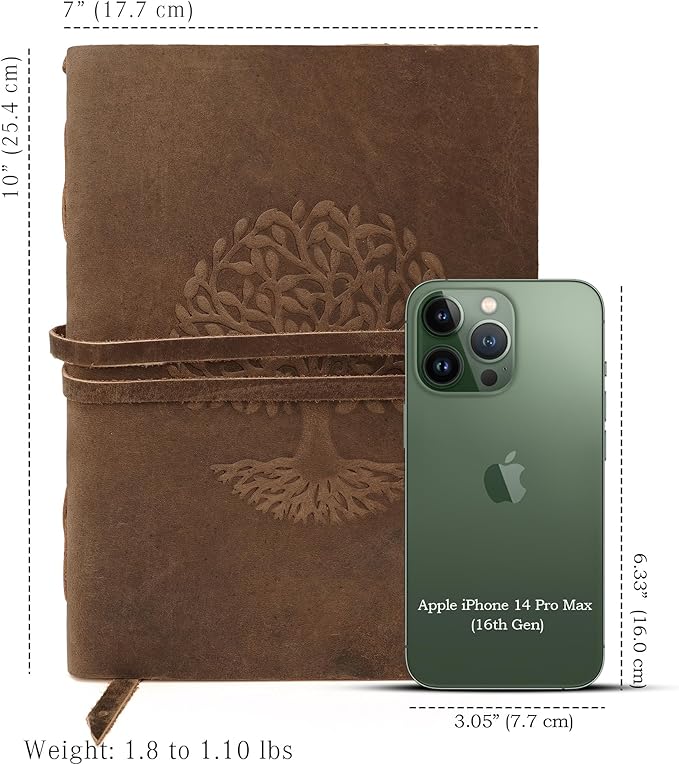 LUXEORIA Tree Of Life Leather Journal for Women and Men, Handcrafted Leather Journal for Writing Womens, Sketchbook, Travel Diary with Unlined Deckle Paper, Distressed Brown 7x10