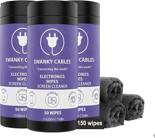 Electronic Cleaning Wipes - Computer, TV, Monitor, Phone, Laptop, Tablet, Keyboard, Camera & Lens Cleaner, Portable Tech Screen Cleaner - With Microfiber Cloth - Canister, 150 Count