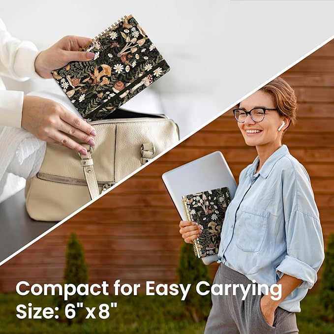 Lined Spiral Journal Notebook for Women, Cute A5 College Ruled Hardcover Notebook for Work & Note Taking, Aesthetic Pretty Journal for Writing, 140 Pages, Mushroom