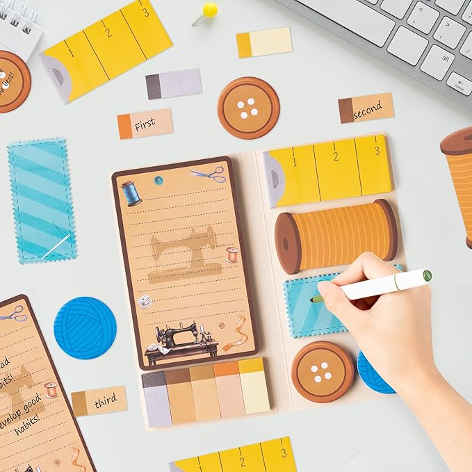 Xqumoi Retro Sewing Sticky Notes Set - Any Day Spent Sewing is A Good Day Self-Stick Note Pads Teacher Appreciation Notepads Writing Memo Pad Page Marker Back to School Office Supplies, 550 Sheets