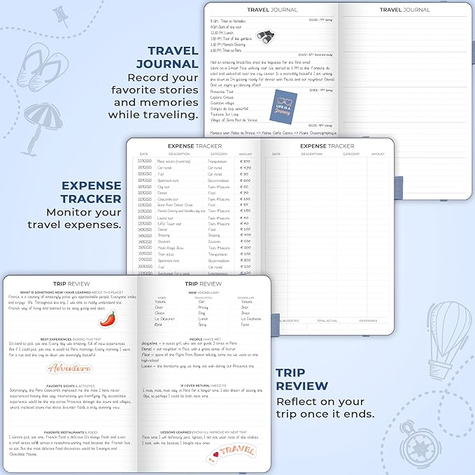 Clever Fox Travel Journal – Vacation & Trip Organizer with Budget Plan, Packing List, Travelling Expense Tracker, A5 (Smoke Blue)