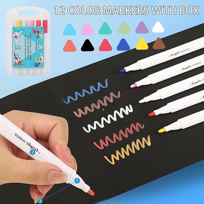 42 PCS Aesthetic School Supplies with Large Pencil Case, 12 Marker Pens with box, 5 Black Ink Gel Pens, 6 Mechanical Pencils Set, Sticky Notes, Complete Essentials Stationery Kit for Students