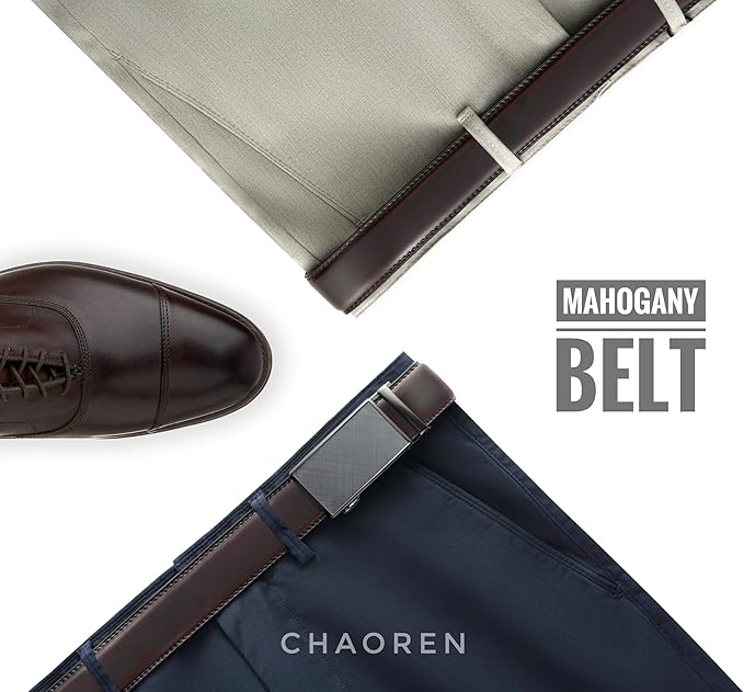 CHAOREN Mens Belt - Mens Ratchet Belt Leather 1 3/8" for Dress Pant - Micro Adjustable Belt Fit Everywhere