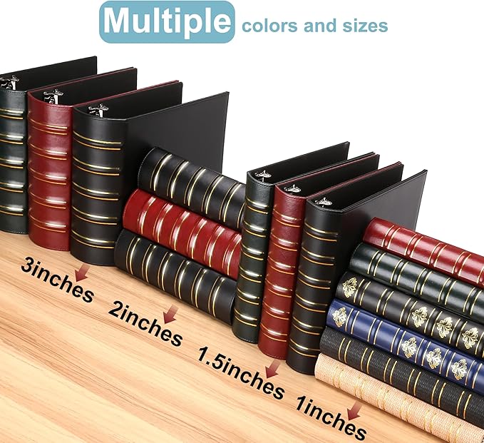 Vintage Hardback 3 Ring Binder 1 Inch, Professional Leather Binder 3 Ring, Three Ring Binders Fits 8.5" x 11", D Ring Binders for Photo Album, Home, School and Office Supplies- Black