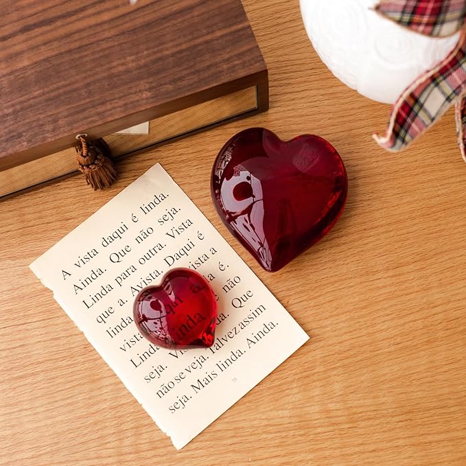 Ca D Oro Small Red Heart Glass Paperweight Hand Blown Murano-Style Art Glass