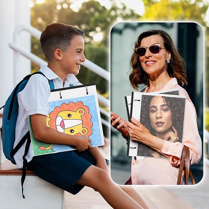 WOT I 1 Inch Telescoping 3 Ring Binder 4 Pack, Expandable Flexible Binder with Customizable Front Cover & Clear Catalog Pocket, Holds 225 Sheets, School Office Supplies, Black+White