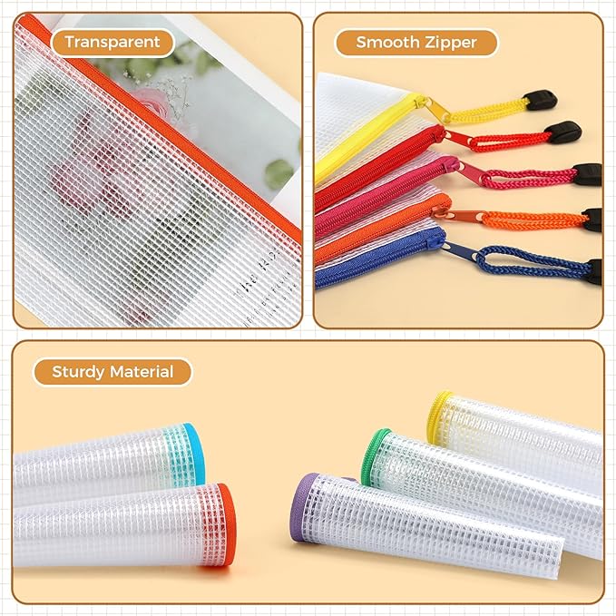 Umriox 48pcs Pencil Pouches, Mesh Bags with Zipper, A6 Size 16 Color Pencil Case Small Zipper Pouch, Zipper Bags, Waterproof Storage Pouch for Pencil, School Office and Travel Organization Supplies