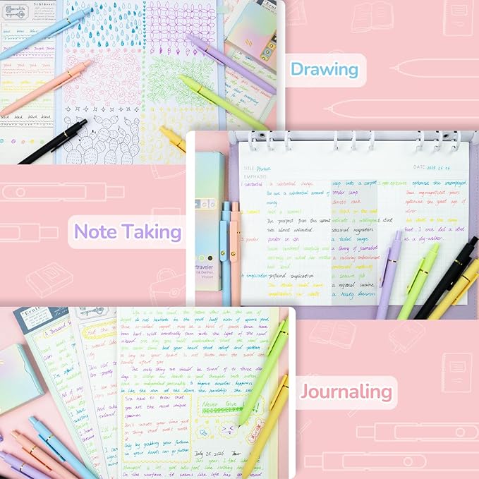 6 Pcs Color Pens for Journaling 0.5mm Fine Point Colored Gel Ink Pen, Smooth Writing Colorful Pens for Note Taking, Gift Set for Women & Men (6 Pcs Vibrant Gold)