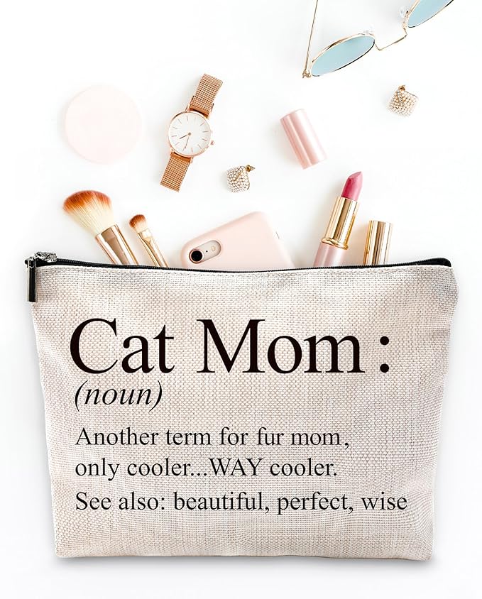 Sufamb Cat Mom Gifts Makeup Bag, Cat Mom Lovers Owners Gift for Mother's Day Cosmetic Bags, Gift for Pet Kitty Kitten Lovers Women Portable Small Toiletry Bag Zipper Makeup Pouch