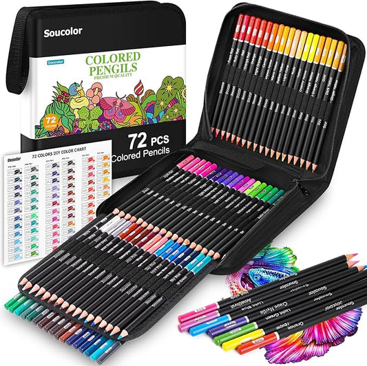 Soucolor 72-Colors Premium Artist Colored Pencils Set with Zippered Case for School Preppy Supplies, Drawing Kit Art Supplies for College Students