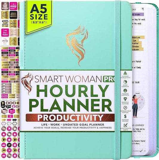 Hourly Planner - Undated Daily, Weekly & Monthly Planner with Budget Section | A 12 Month Journey to Increase Productivity & Happiness | Life Organizer & Gratitude Journal - Vertical Format